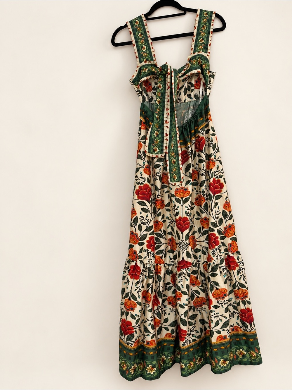 FARM Rio Maxi Dress Cream Green Floral Sand Garden Tapestry Back Bow XS - Picture 5 of 7